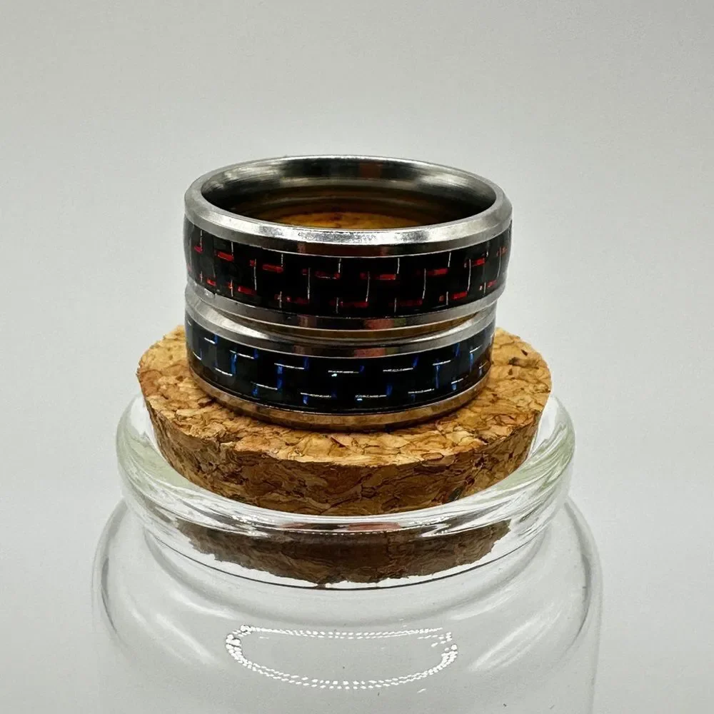 Men's 12.75-13 Silver toned metal and Red/Blue wire in resin center ring!‎